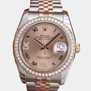 Rolex Customised Pink Diamond 18K Yellow Gold Stainless Steel Datejust 116261 Automatic Men's Wristwatch 36 mm
