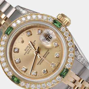 Rolex Customised Champagne Diamond Stainless Steel Datejust Automatic Women's Wristwatch 31mm