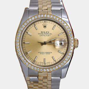 Rolex Customised Champagne Diamond 18K Yellow Gold Stainless Steel Datejust  Automatic Men's Wristwatch 36mm