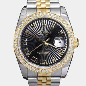 Rolex Customised Black Diamond 18K Yellow Gold Stainless Steel Datejust 116233 Automatic Men's Wristwatch 36mm