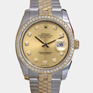 Rolex Customised Champagne Diamond 18K Yellow Gold Stainless Steel Datejust 116233 Automatic Men's Wristwatch 36mm