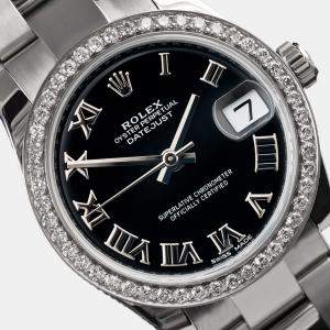 Rolex Customised Black Diamond Stainless Steel Datejust 178240 Automatic Women's Wristwatch 31mm