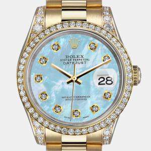 Rolex Customised Blue MOP Diamond Stainless Steel Date 68278 Automatic Women's Wristwatch 31mm