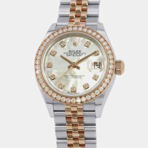 Rolex White MOP Diamond 18K Rose Gold Stainless Steel Datejust 279381RBR Automatic Women's Wristwatch 28 MM