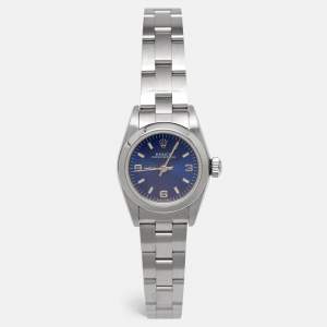 Pre Owned Rolex Blue Stainless Steel Oyster Perpetual 67180 Women's Wristwatch 24 mm