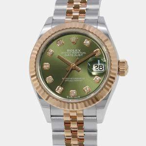 Rolex Green Diamond 18k Rose Gold Stainless Steel Datejust 279171 Automatic Women's Wristwatch 28 mm