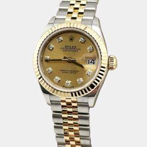 Rolex Champagne Diamond 18k Yellow Gold Stainless Steel Datejust 279173 Automatic Women's Wristwatch 28 mm