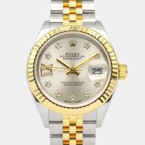 Rolex Silver Diamond Two-Tone 18K Yellow Gold Stainless Steel 28 mm Women's Datejust Automatic Fluted Bezel Jubilee Bracelet Wristwatch