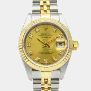 Rolex Champagne Diamond 18k Yellow Gold Stainless Steel Datejust 69173 Automatic Women's Wristwatch 26 mm