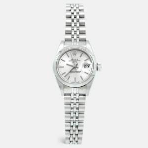 Rolex Silver Dial 18K White Gold Stainless Steel Oyster Perpetual Date 79160 Women's Wristwatch 26 mm