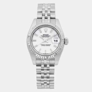 Rolex Silver 18k White Gold Stainless Steel Datejust 179174 Automatic Women's Wristwatch 26 mm