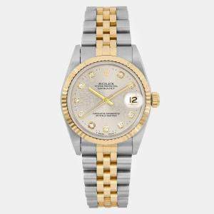 Rolex Grey Diamond 18k Yellow Gold Stainless Steel Datejust 68273 Automatic Women's Wristwatch 31 mm