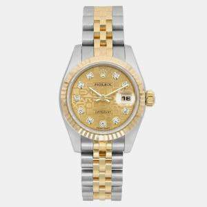 Rolex Champagne Diamond 18k Yellow Gold Stainless Steel Datejust 179173 Automatic Women's Wristwatch 26 mm