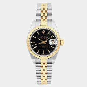 Rolex Black 18k Yellow Gold Stainless Steel Datejust 69173 Automatic Women's Wristwatch 26 mm