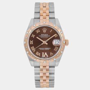 Rolex Brown Diamond 18k Rose Gold Stainless Steel Datejust 178341 Automatic Women's Wristwatch 31 mm