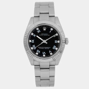 Rolex Black Diamond 18k White Gold Stainless Steel Oyster Perpetual 177234 Automatic Women's Wristwatch 31 mm