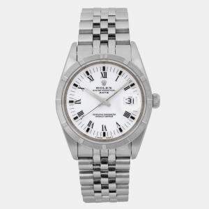 Rolex White Stainless Steel Oyster Perpetual Date 15210 Automatic Women's Wristwatch 34 mm