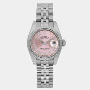 Rolex Pink 18k White Gold Stainless Steel Datejust 179174 Automatic Women's Wristwatch 26 mm