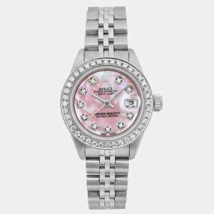 Rolex Customised Pink MOP Diamond Stainless Steel Datejust 69174 Automatic Women's Wristwatch 26 mm