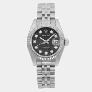 Rolex Black Diamond Stainless Steel Datejust 179174 Automatic Women's Wristwatch 26 mm