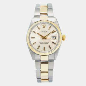 Rolex Cream Stainless Steel Oyster Perpetual Date 1501 Automatic Women's Wristwatch 34mm