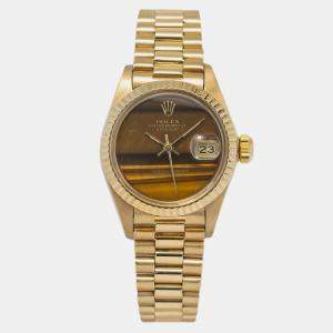 Rolex Brown Tiger Eye Yellow Gold Datejust 69178 Automatic Women's Wristwatch 26mm