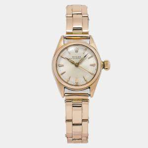 Rolex Oyster Perpetual 5002 Automatic Cream 18k Rose Gold Women's Wristwatch 24mm 