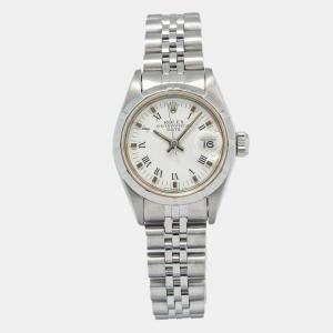 Rolex Oyster Perpetual Date 69190 Automatic White Stainless Steel Women's Wristwatch 26mm