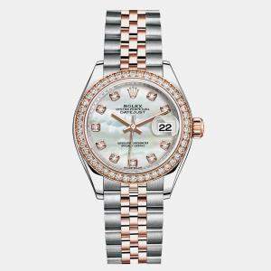 Rolex White 18K Rose Gold Stainless Steel Datejust 279381RBR Automatic Women's Wristwatch 28mm
