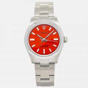 Rolex Oyster Perpetual 277200 Red Stainless Steel Automatic Women's Wristwatch 31 mm