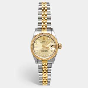 Rolex Champagne Diamond 18k Yellow Gold And Stainless Steel Datejust 69173 Automatic Women's Wristwatch 26 mm