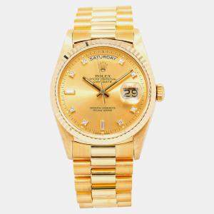 Rolex DayDate 18238 Automatic Gold 18k Yellow Gold Diamond Women's Wristwatch 36 mm
