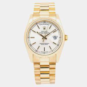 Rolex DayDate 118238 Automatic White 18k Yellow Gold Women's Wristwatch 36 mm