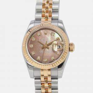 Rolex Datejust 179171NG Automatic Black MOP 18K Rose Gold Diamond Stainless Steel Women's Wristwatch 26 mm