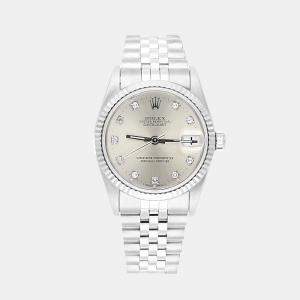 Pre Owned Rolex Datejust 68274 Automatic Silver 18k White Gold Stainless Steel Women's Wristwatch 31 mm
