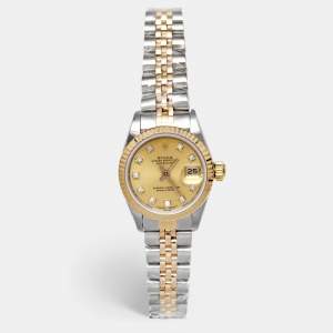 Pre Owned Rolex Datejust 69173 Champagne Dial Diamond 18K Yellow Gold Stainless Steel Women's Wristwatch 26 mm