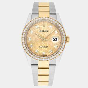 Rolex Datejust 126283RBR Automatic Champagne Stainless Steel 18K Yellow Gold Women's Wristwatch 36 mm