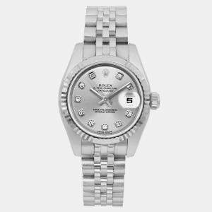 Rolex Lady Datejust 179174 Silver 18k White Gold Stainless Steel Diamond Automatic Women's Wristwatch 26 mm