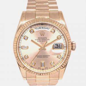 Pre Owned Rolex Day-Date 118235 Automatic Gold 18k Rose Gold Diamond Women's Wristwatch 36 mm