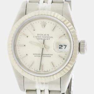 Pre Owned Rolex Datejust 69174 Automatic Silver 18k White Gold Stainless Steel Women's Wristwatch 26 mm