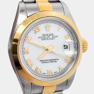 Pre Owned Rolex Datejust 69163 Automatic White 18k Yellow Gold Stainless Steel Women's Wristwatch 26 mm