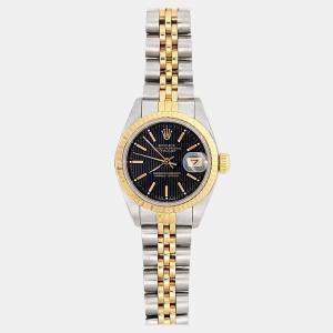 Pre Owned Rolex Datejust 69173 Automatic Black 18k Yellow Gold Stainless Steel Women's Wristwatch 26 mm