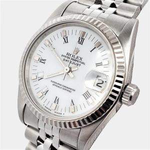 Pre Owned Rolex Datejust 68274 Automatic White 18k White Gold Stainless Steel Women's Wristwatch 31 mm