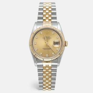 Pre Owned Rolex Champagne Diamond 18K Yellow Gold Stainless Steel Datejust 16233 Unisex Wristwatch 36 mm