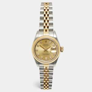 Pre Owned Rolex Datejust 69173 Champagne Dial Diamond 18k Yellow Gold Stainless Steel Women's Wristwatch 26 mm