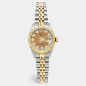 Pre Owned Rolex Datejust 69173 Champagne Dial Diamond 18k Yellow Gold Stainless Steel Women's Wristwatch 26 mm
