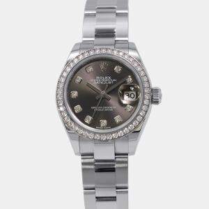 Pre Owned Rolex Datejust 279384RBR Automatic Grey 18k White Gold Stainless Steel Women's Wristwatch 28 mm