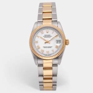 Pre Owned Rolex Datejust 68273 Automatic White Stainless Steel 18K Yellow Gold Women's Wristwatch 30 mm