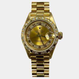 Pre Owned Rolex Datejust 69258 Automatic Diamond 18k Yellow Gold Women's Wristwatch 26 mm