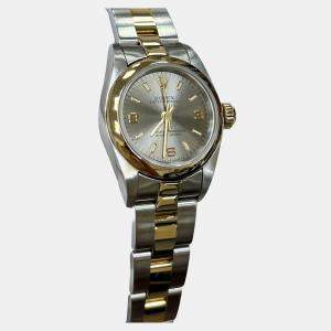 Pre Owned Rolex Oyster Perpetual 67243 Automatic Gray 18k Yellow Gold Stainless Steel Women's Wristwatch 24 mm